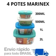 Conjunto De Pote De Vidro Marinex 4 Peças com Tampa marinex
