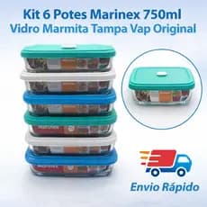 Kit 6 Potes Marinex 750ml Vidro Marmita Tampa Vap Original ENVIO IMEDIATO