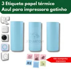 3 rolos etiqueta adesiva AZUL mini impressora gatinho