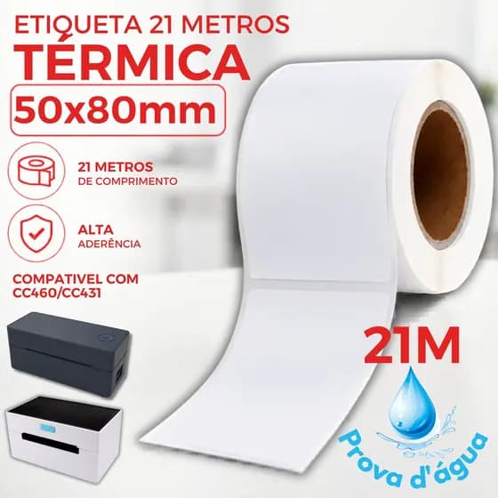 1 Rolo Etiqueta adesiva BOPP térmico 50x80 Não usa Ribbon para Zebra Elgin CC431 IM600 IM604 entre outras