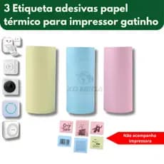3 rolos bobina etiqueta adesiva colorida para Mini Impressora Portátil De Gatinho