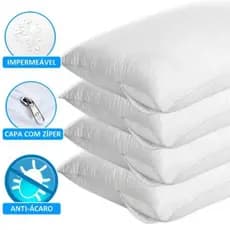 Kit 4 capa de travesseiro impermeavel anti - acaro Cor Branco com zíper 70cm x 50cm Promoção