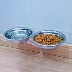 Comedouro Suporte Alimentador Pet Elevado Suspenso Para Cão e Gato com 2 tigelas em Inox para parede
