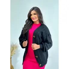 Casaco Inverno Trico Moda Tricot Frio Tricô Casaco Poliester