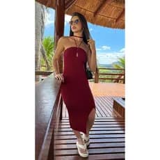Vestido Verão Trico Fenda Canelado Modal abertura Lateral Amarração Carnaval .