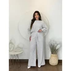 Conjunto Feminino de Tricot Mousse Premium Blusa Morcego e Calça Pantalona Casual Inverno