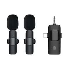 Microfone 3 in 1 Lapela Duplo Sem Fio Entra P2  Type-C e lightning Para Celular Eletro Mex EL-1836
