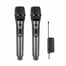 Microfones Dinâmico Sem Fio Duplo Profissional Recarregável  Uhf