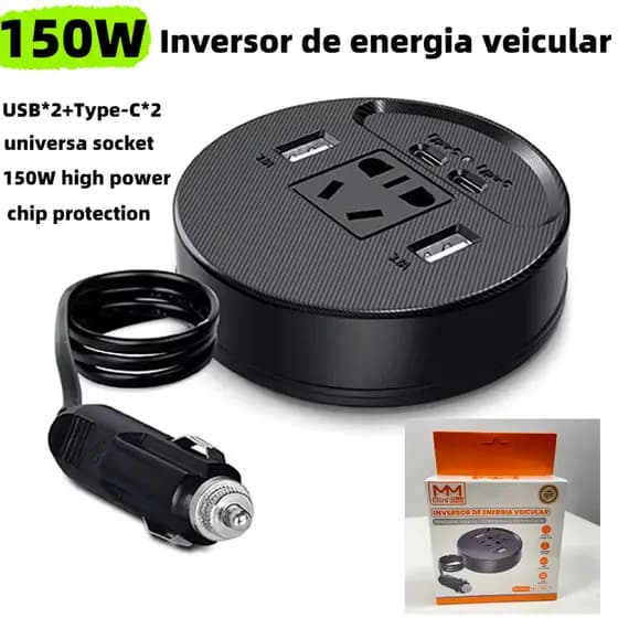Inversor de energia veicular  portátil para carro DC 12V/24V para AC 220V - Dual USB 3.1a MM-1667