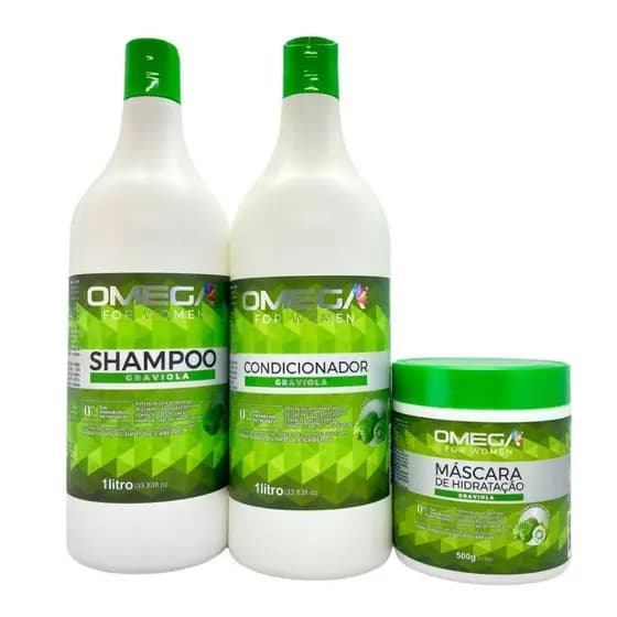 Kit REGENERADOR Capilar Extrato de Graviola Shampoo Condicionador 1 Litro e Mascara Omega Hair