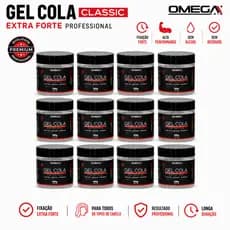 Kit Gel Cola Classic Extra Forte Incolor Omega Hair 500g Atacado (3, 6 ou 12 Unidades)