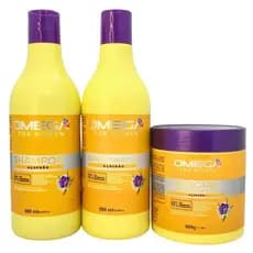 Kit Tratamento Reconstrução Capilar Shampoo Condicionador e Mascara 500ml Omega Hair FULL