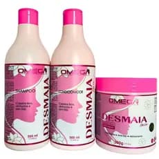 Kit Liso Perfeito e Alinhado Desmaia Hair Shampoo Condicionador Máscara 500ml Omega Hair