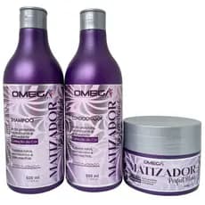 Kit Matizador Perfect Blond Shampoo Condicionador 500ml e Hidratação 300g AÇÃO 1 Minuto Omega Hair