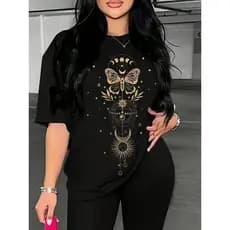 Camiseta Feminina Com Estampa De Borboleta Grande   100% Algodao Conforto