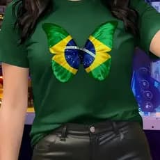 Camiseta 100% Algodão Borboleta Copa do Mundo Brasil Unissex