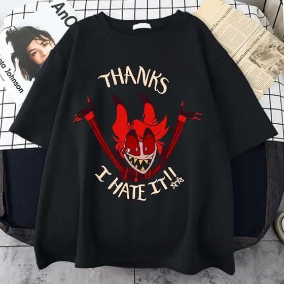 Camiseta Invicto Hazbin Hotel Alastor Thanks I Hate It Aesthetic Unissex Hype
