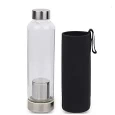 Garrafa de Vidro 550ml com Infusor de Inox e Capa Térmica Preta - Garrafa Infusora Chá Água Café