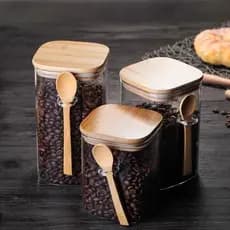 Potes Hermético de Vidro com Tampa + Colher de Bambu - Organizador Cozinha