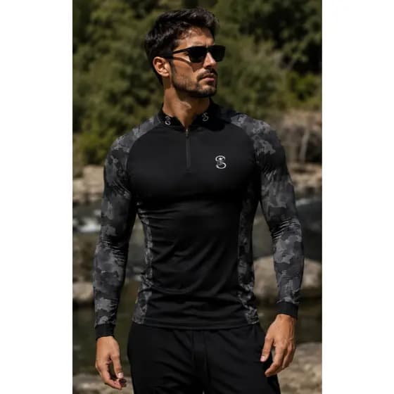 Kit Bandana+camiseta De Pesca C/ Proteção Uv50 Sk22pretacamuflado