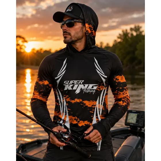 CamisaCamisetaDePesca PersonalizadaProtUv50+DryC/Capuz Luvas e Bandanas SKY-21PERSONALIZADA