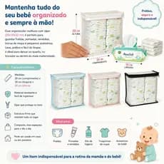 Organizador Multiuso Porta Fraldas Remédios Brinquedos Bebê com Zíper Transparente 20x10x20 cm