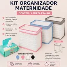 Kit 3 Porta Fraldas Organizador Maternidade Transparente com Zíper para Bebê PVC