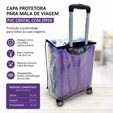Capa Para Mala De Viagem Transparente PVC Cristal Resistente Com Zíper