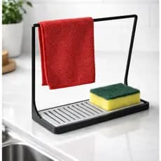 Suporte Organizador de Pia para Esponja e Pano com Bandeja Drenante – Design Moderno Preto