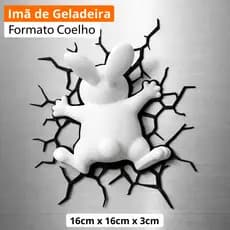 Imã de Geladeira Coelho 3D Criativo com Efeito Rachadura Decorativo 16cm