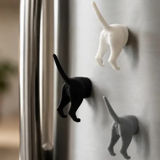 Kit Ímã de Geladeira Gatinho Entrando na Geladeira | Decoração Criativa para Cozinha | Gato 3D