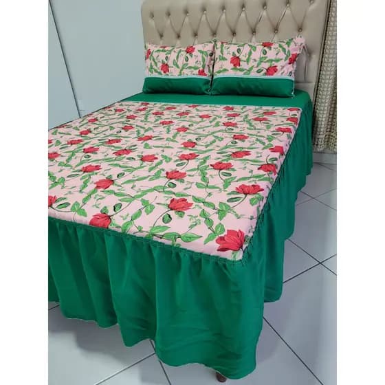 Kit 3 Colcha Estampada Casal Floral Com 2 Fronhas Diversas Oxford Atacado Revenda Promoção