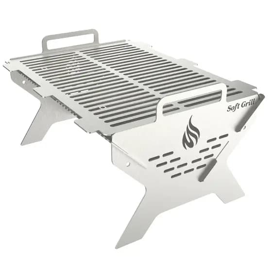 Churrasqueira Maleta Portátil 40cm Camping Inox Carvão Soft Grill