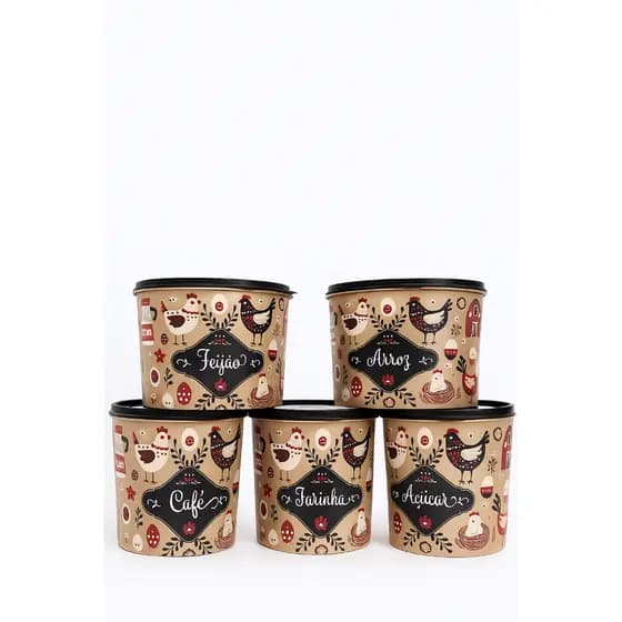 Jogo 5 Potes Galinha para Cozinha – Porta Mantimentos Decorativos Premium
