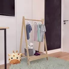 Arara De Roupas Infantil Madeira Cabideiro Prateleira
