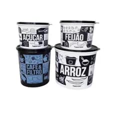 Kit Mantimentos Pop Box 4 Peças / Arroz 5kg Plus + Feijão 2kg + Açúcar 1.4kg + Café e Filtro 3.7L TUPPERWARE®