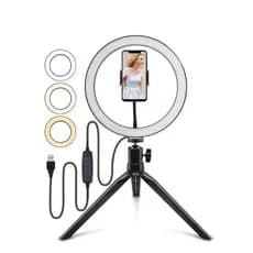 Anel Ring Light 8 Pol + Tripé De Mesa + Suporte Cel Video
