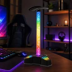Suporte Headphone Gamer com Iluminação LED Efeito Respiração Organizador de Mesa Plug and Play LE-199