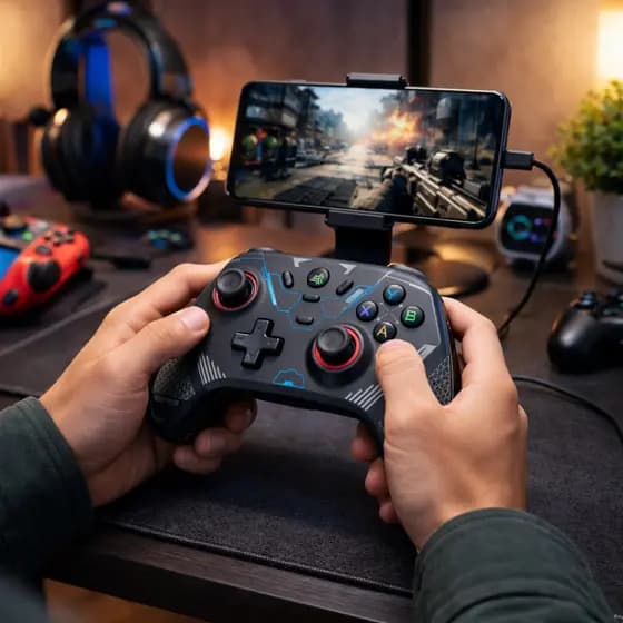 Controle Gamer Sem Fio Bluetooth 2.4G com Base Carregamento para PC Android Celular Joystick KP-GM039