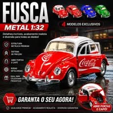 Carrinho Fusca Metal 1:32 Fricção Abre Portas E Capô Miniatura Colecionável Infantil Premium