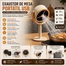 Exaustor De Mesa Portátil USB Removedor De Fumaça E Gordura Para Cozinha Churrasco Frituras