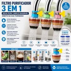 Filtro Purificador De Água Para Torneira 3 Em 1 Com Refil Remove Cloro Impurezas E Odores