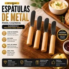 Kit Espátulas para Manteiga Patê Queijo Inox Cabo Madeira 4 Peças Gourmet