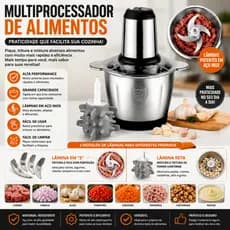 Triturador Elétrico De Alimentos Inox 110V/220V Processador e Moedor De Carne Descascador de Alho 3L
