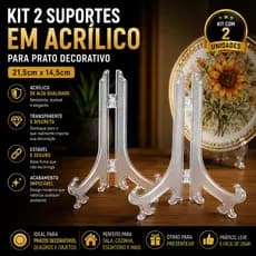 Kit 2 Suportes Para Prato Decorativo Em Acrílico Transparente Expositor