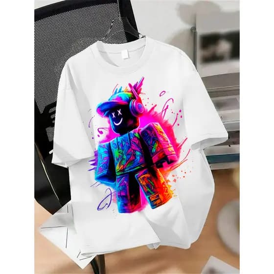 Camiseta Infantil Estampa Gráfica Personagem Neon 100% Algodão Roblox