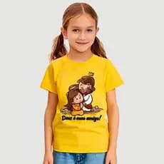 Camiseta Infantil Cristã Feminina Deus E meu Amigo Estampa Animada Promoção Envio Rápido