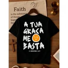 Camiseta Para Meninos Cristã A Tua Graça Me Basta Estampa Grande Camisa 100% Algodão