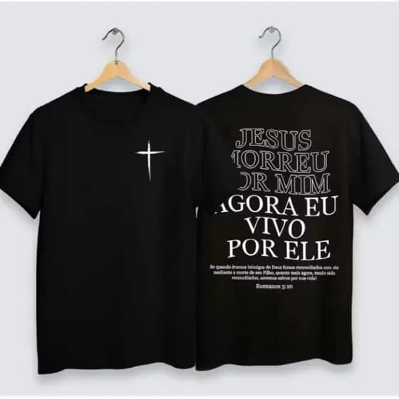 Camiseta Infantil e Juvenil Unissex Gospel "Agora eu vivo por ele" Igreja Jesus Versiculo