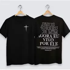 Camiseta Infantil e Juvenil Unissex Gospel "Agora eu vivo por ele" Igreja Jesus Versiculo